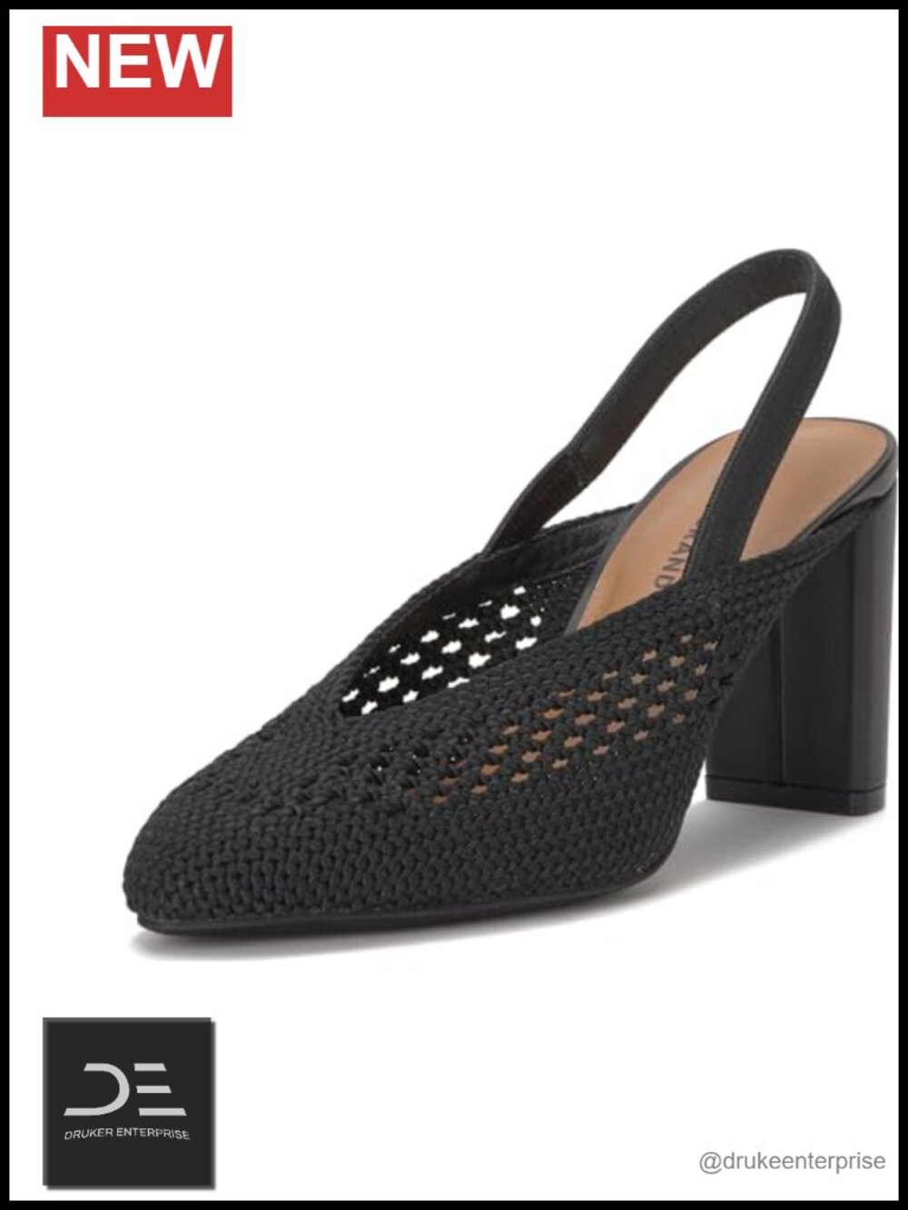 Women's Woven Slingback Block Heel Pumps Almond Toe Open Weave
